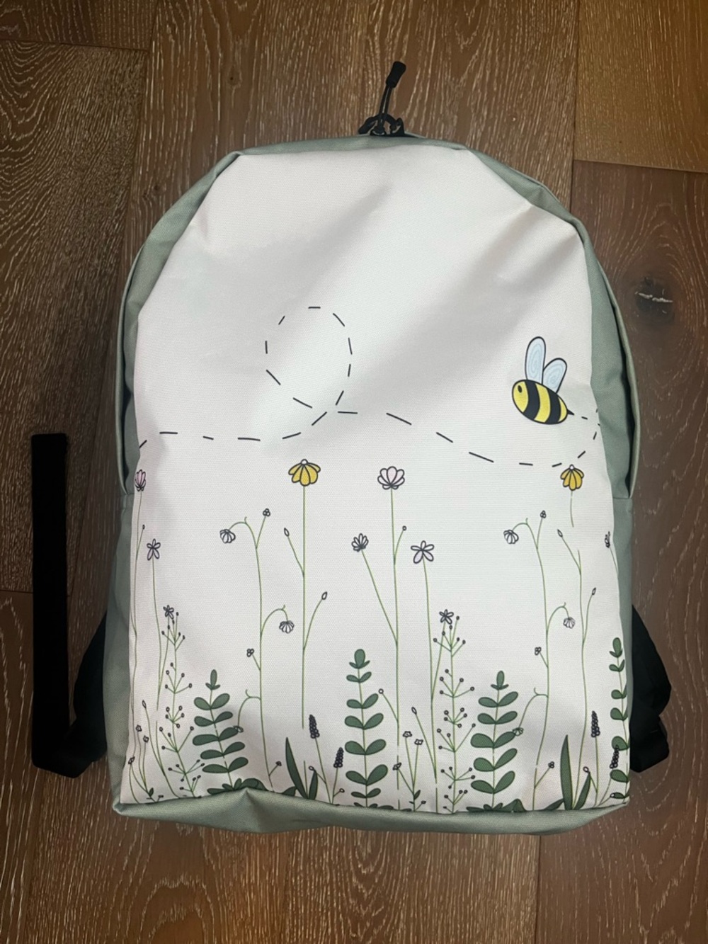 NWOT Cute Bee & Wildflower Backpack in Cream and Sage